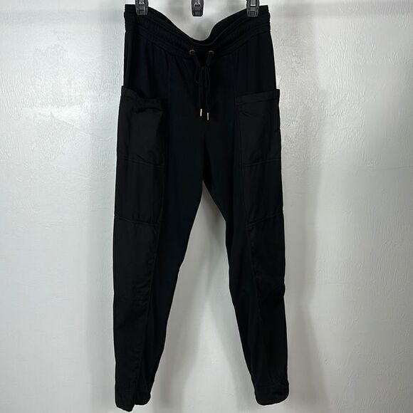 Me + Em Black Cotton High Rise Drawstring Waist Soft Cargo Jogger Pants Size 14 - Picture 1 of 13